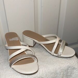 Elegant White Strappy Heels with Rhinestone Accents